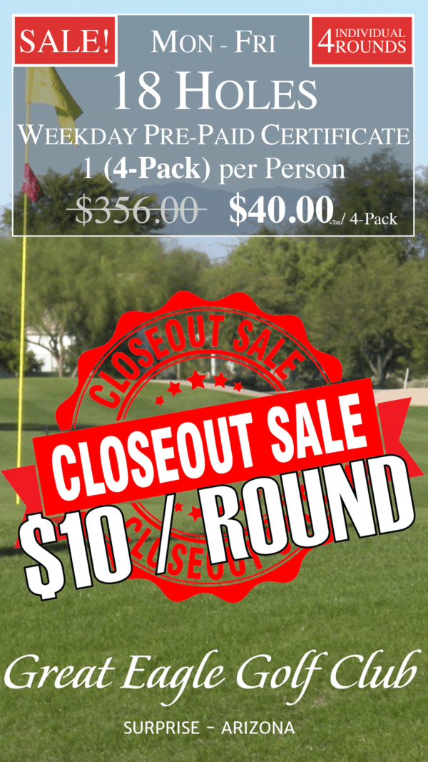 Weekday Pre-Paid Green Fee Certificate (4-Pack) CLOSEOUT July 4th